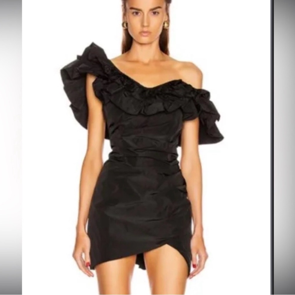 Alexis Black One-Shoulder Ruffle Dress